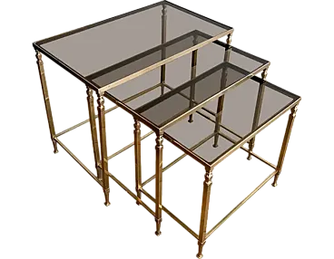 3 Neoclassical brass nesting tables by Maison Ramsay, 1940s