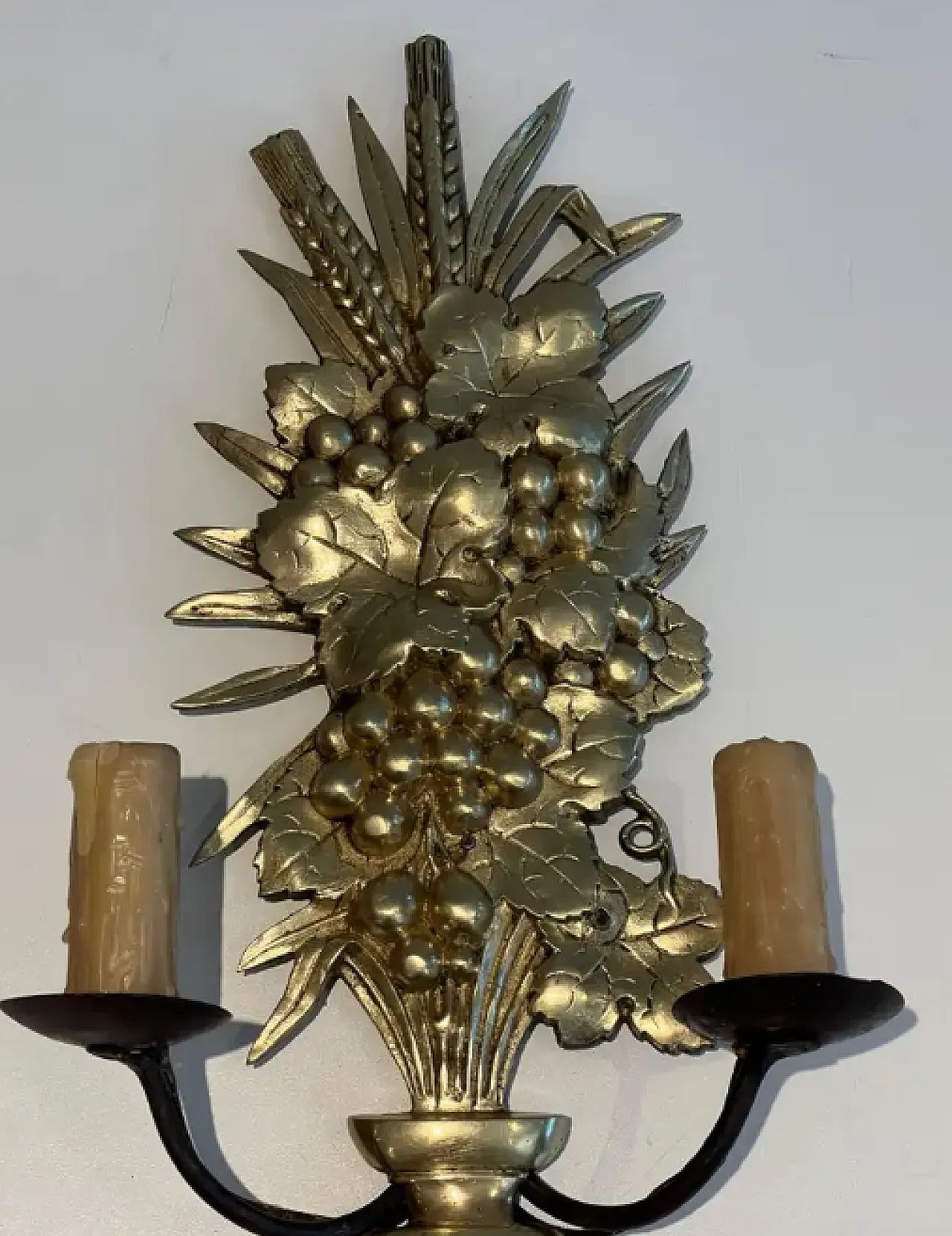 Pair of bronze and wrought iron wall sconces, 1970s 5