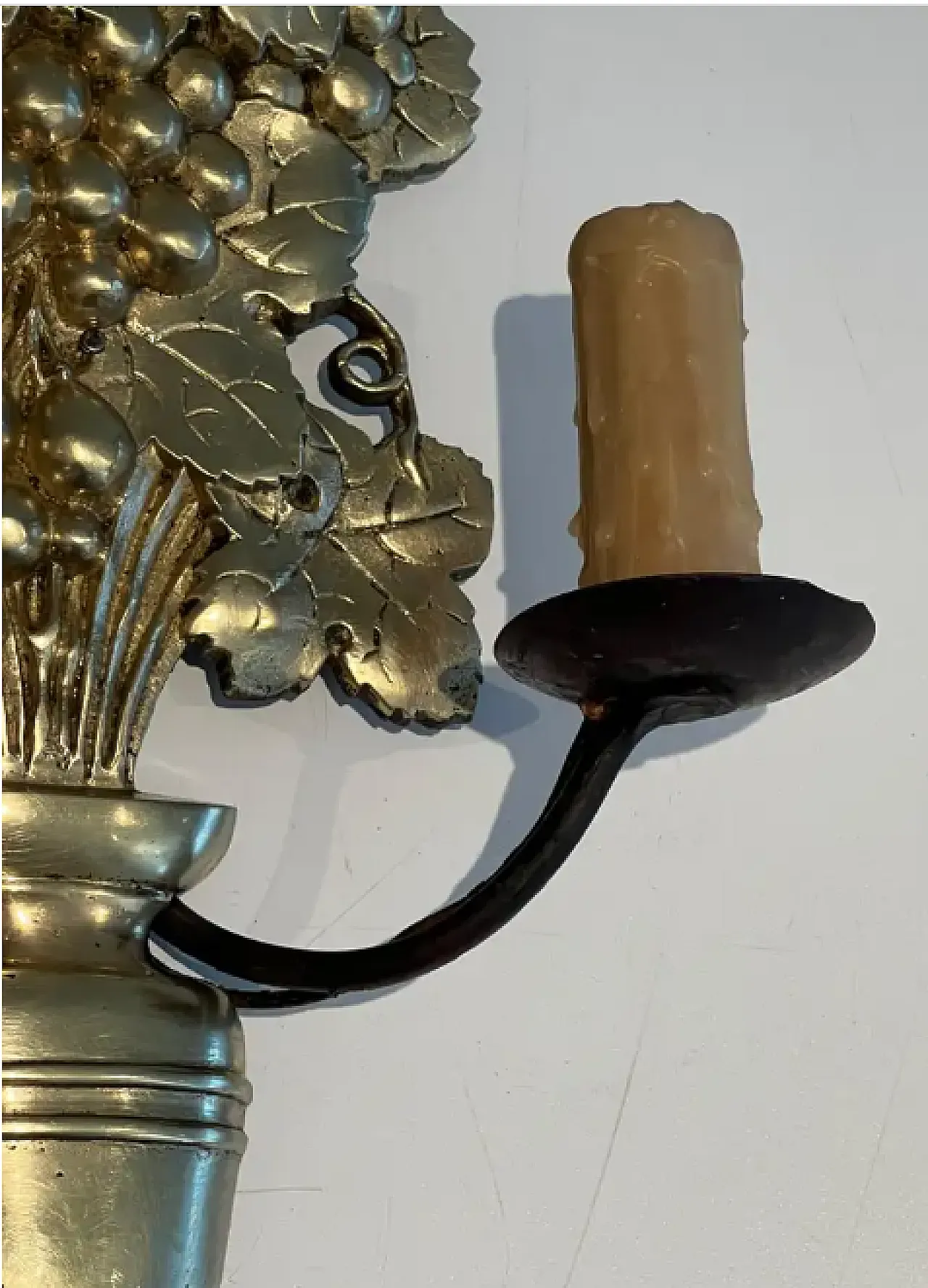 Pair of bronze and wrought iron wall sconces, 1970s 9