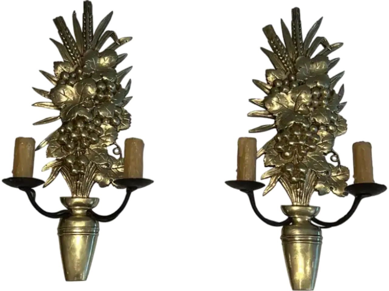 Pair of bronze and wrought iron wall sconces, 1970s 15