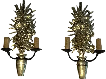 Pair of bronze and wrought iron wall sconces, 1970s