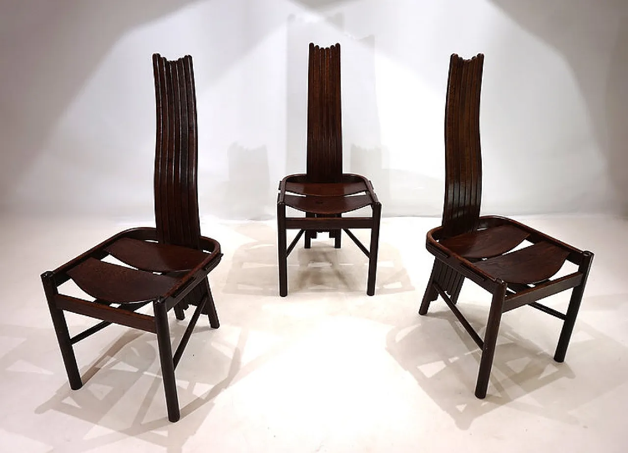 3 Allmilmö brutalist oak dining chairs, 1980s 6