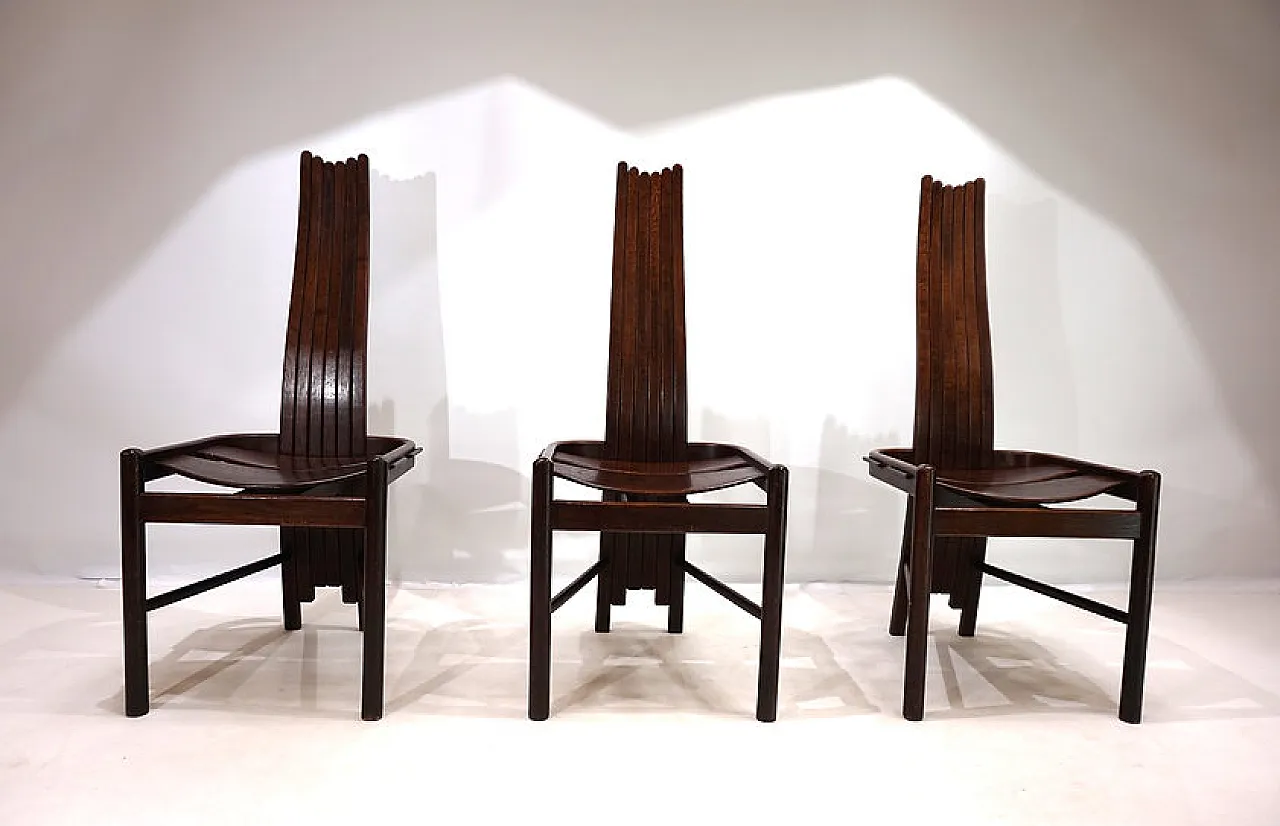 3 Allmilmö brutalist oak dining chairs, 1980s 8