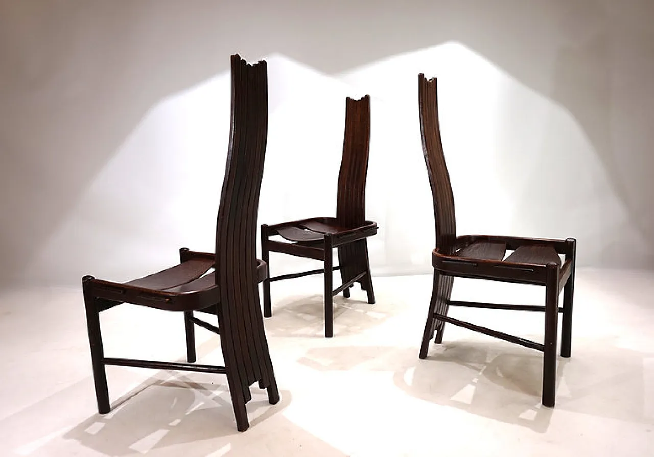 3 Allmilmö brutalist oak dining chairs, 1980s 9