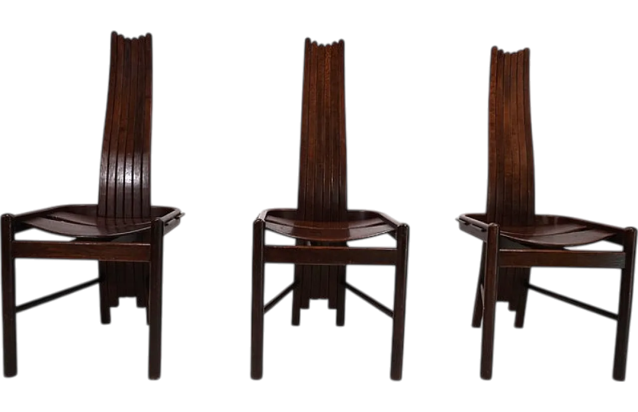 3 Allmilmö brutalist oak dining chairs, 1980s 16