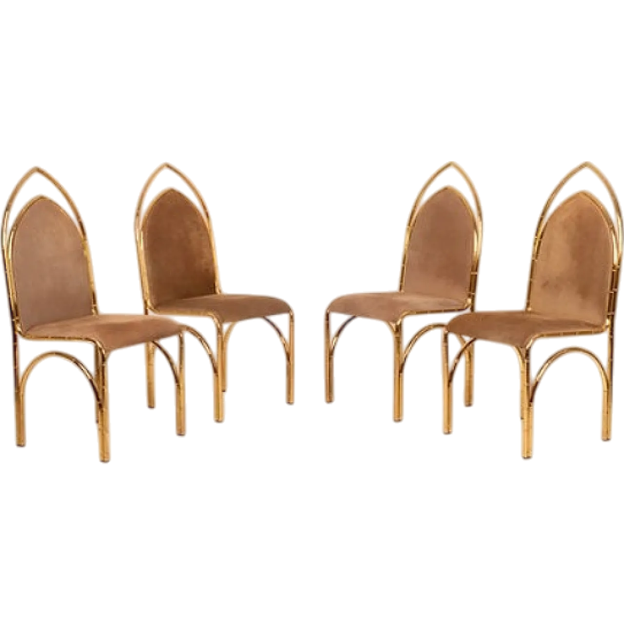 4 Suede and brass chairs, 1970s 16