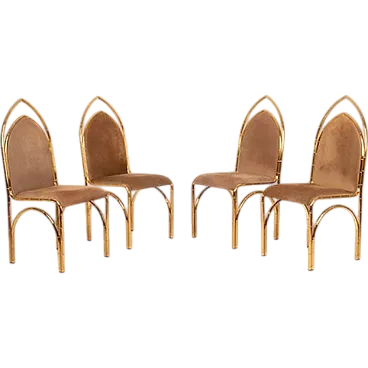 4 Suede and brass chairs, 1970s