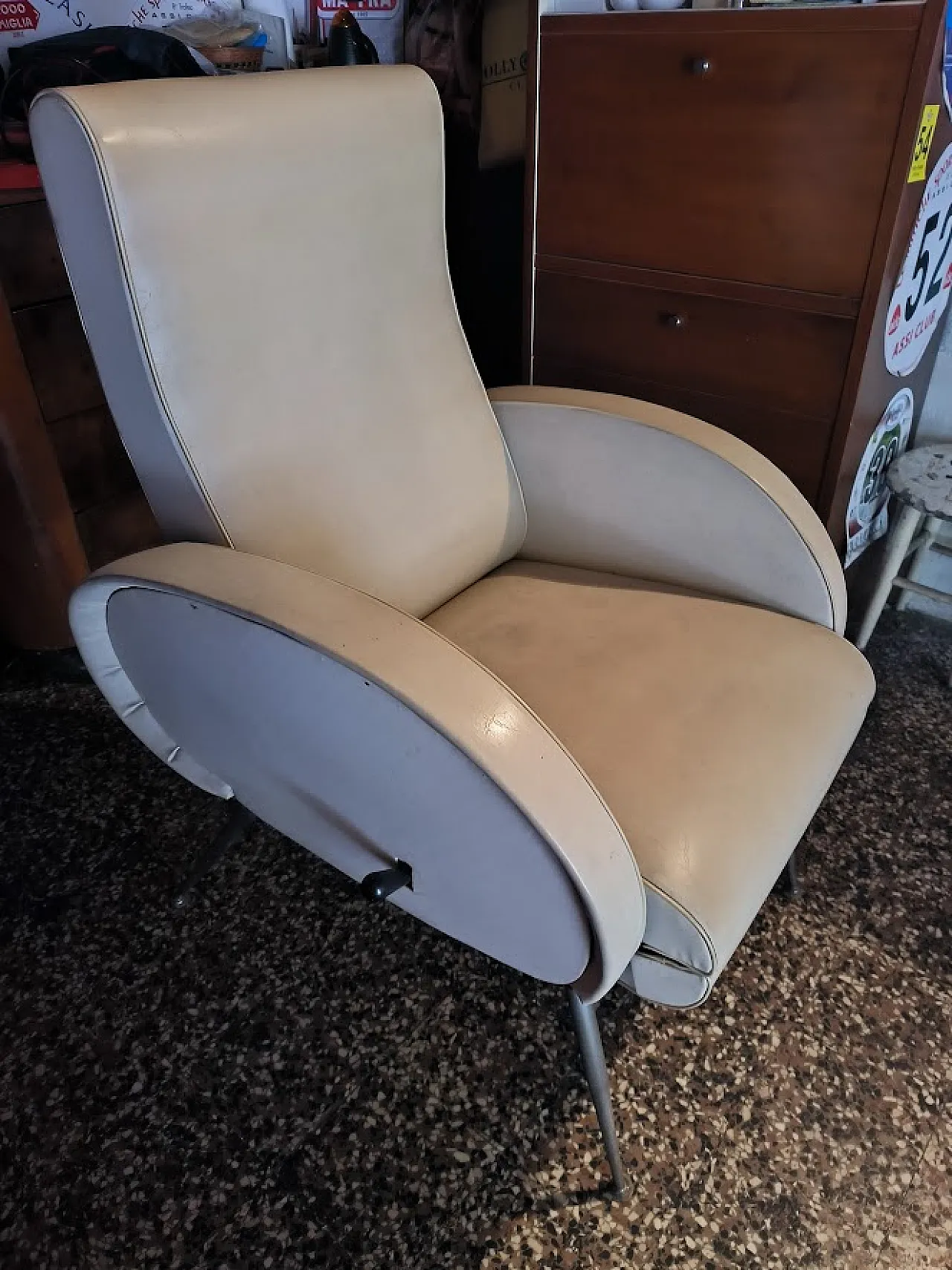 Reclining Chaise Longue armchair, eco-leather, 1950s France 2