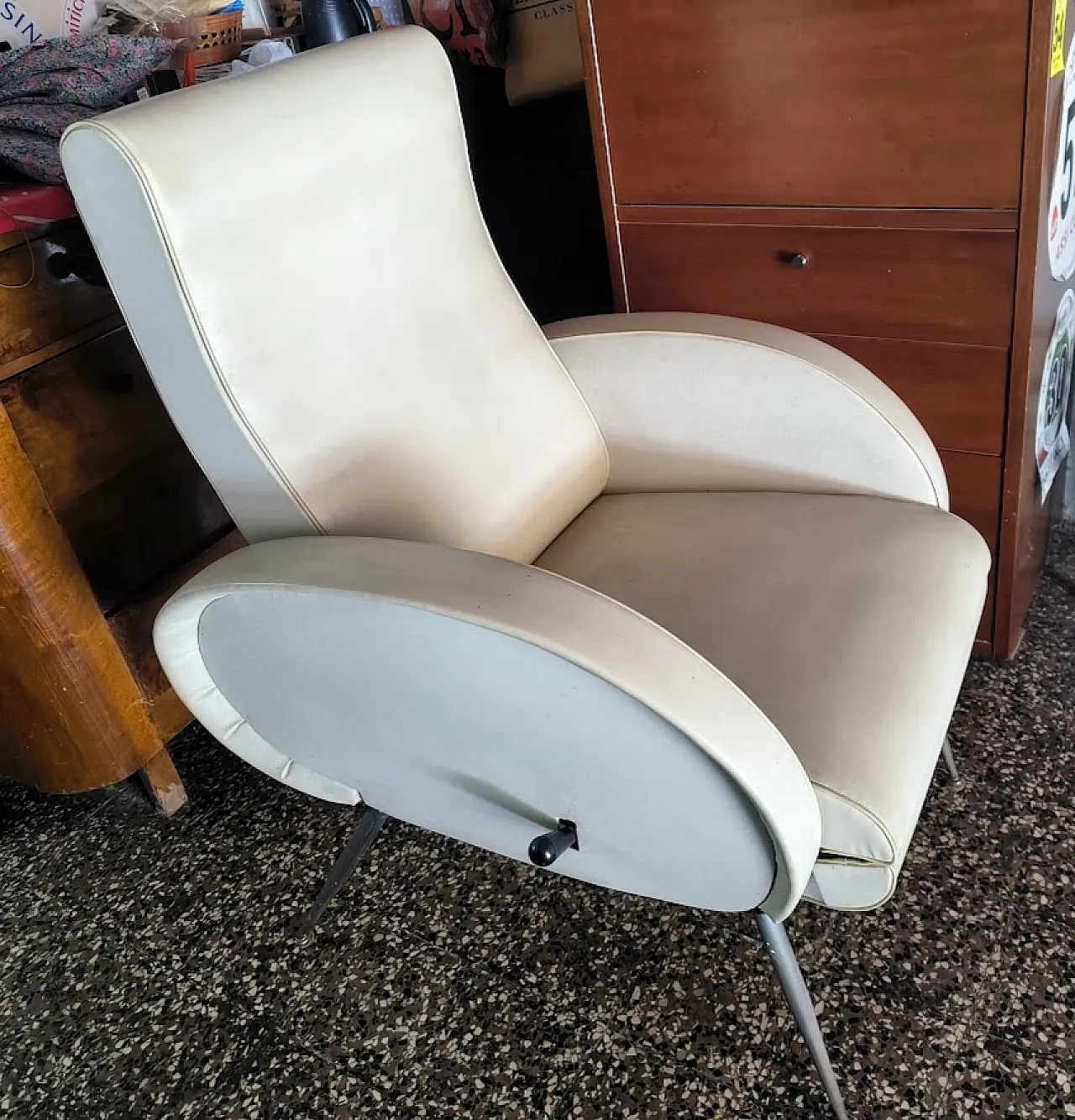 Reclining Chaise Longue armchair, eco-leather, 1950s France 5