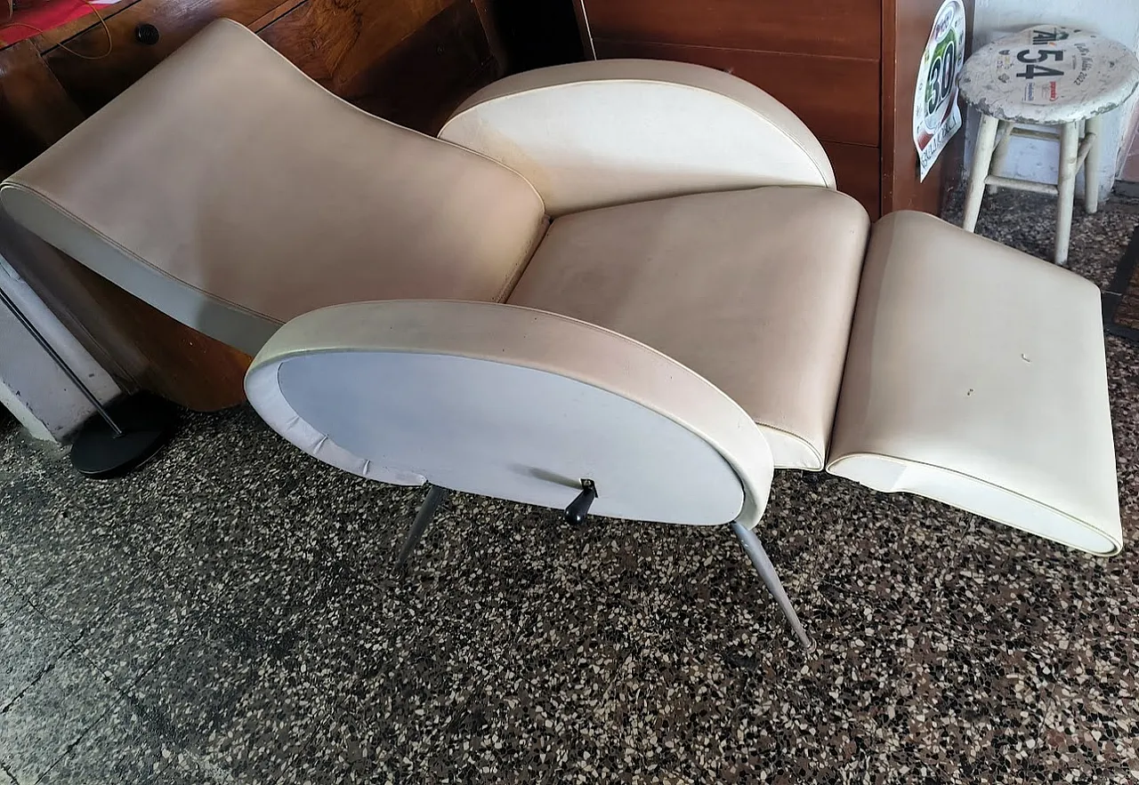 Reclining Chaise Longue armchair, eco-leather, 1950s France 6