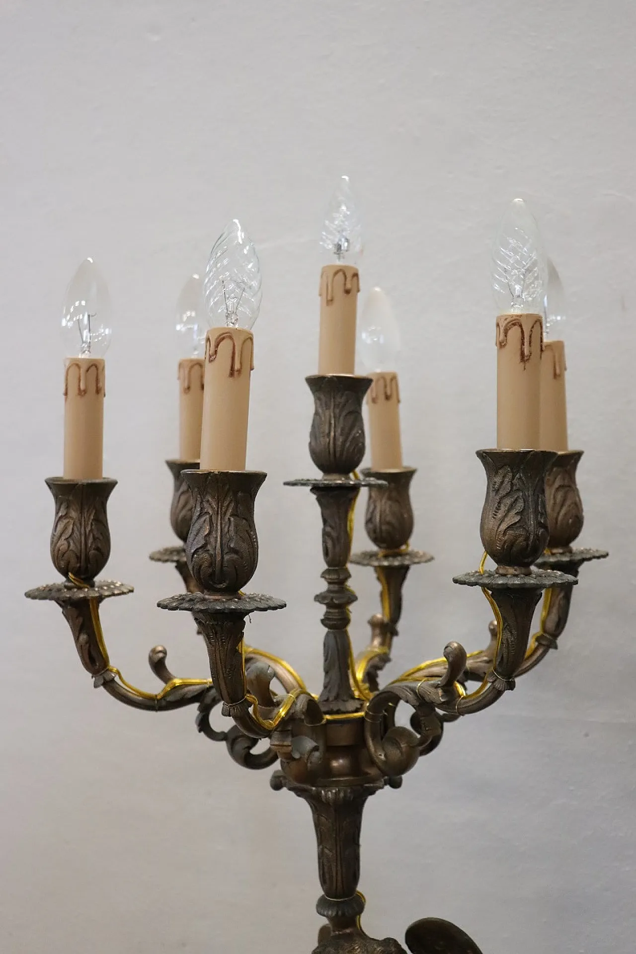 Pair of large electrified bronze candelabra with angels, 19th century 7