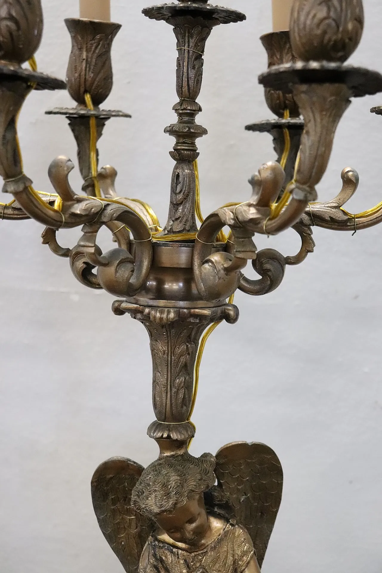 Pair of large electrified bronze candelabra with angels, 19th century 10