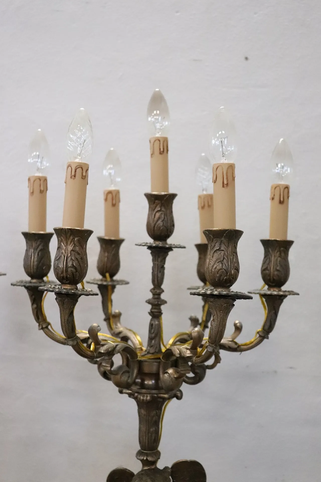 Pair of large electrified bronze candelabra with angels, 19th century 11