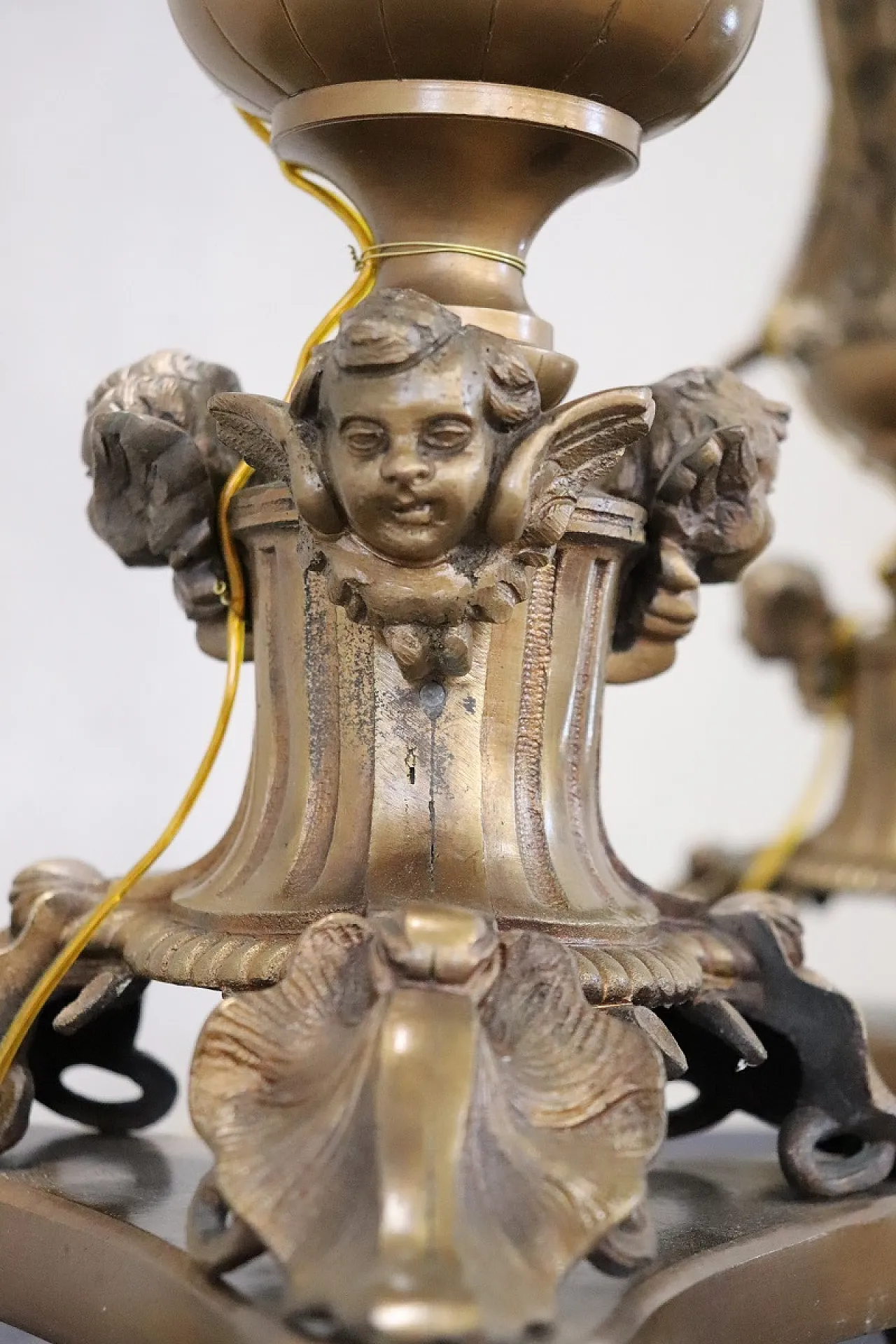 Pair of large electrified bronze candelabra with angels, 19th century 12