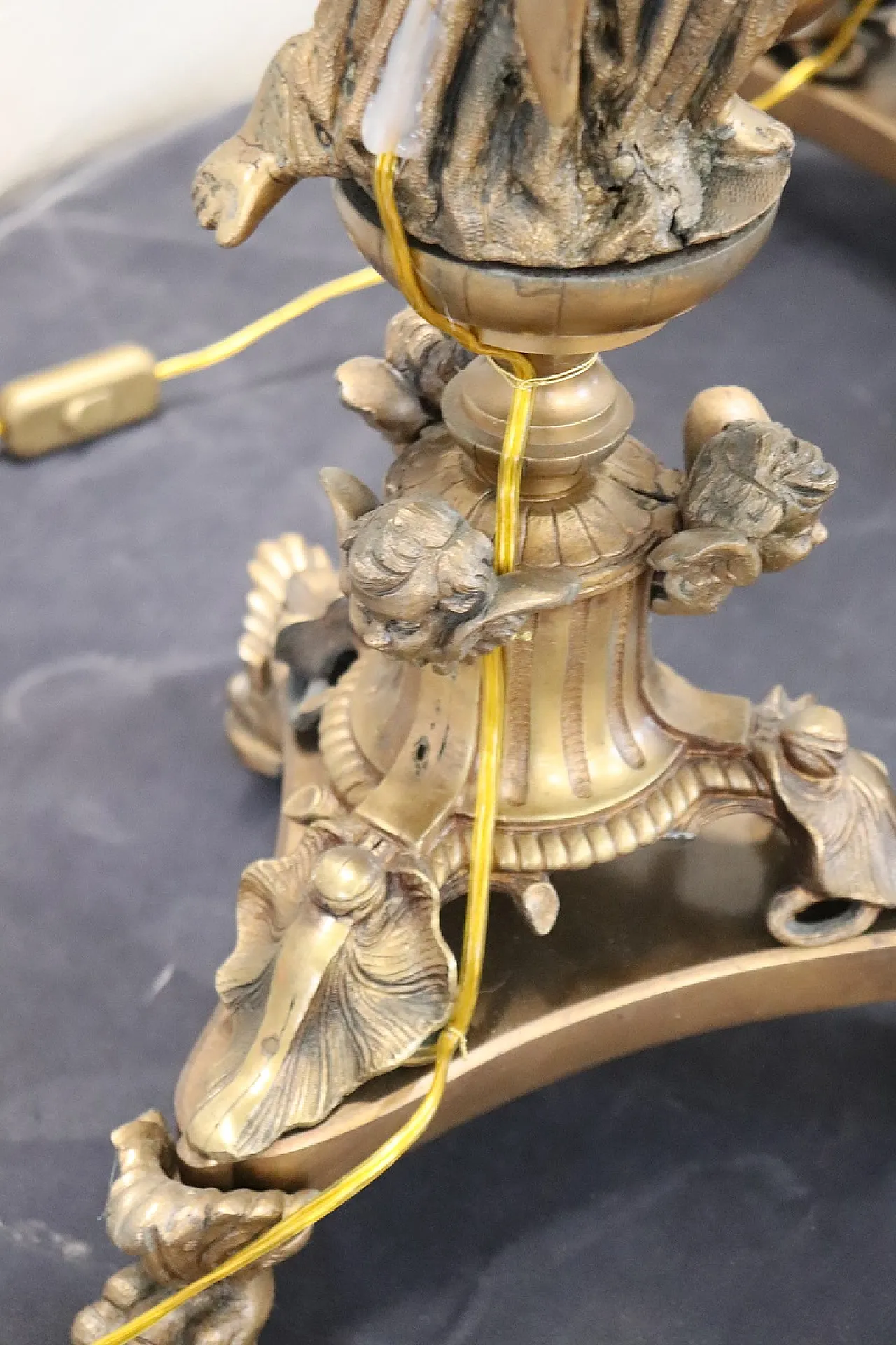 Pair of large electrified bronze candelabra with angels, 19th century 15