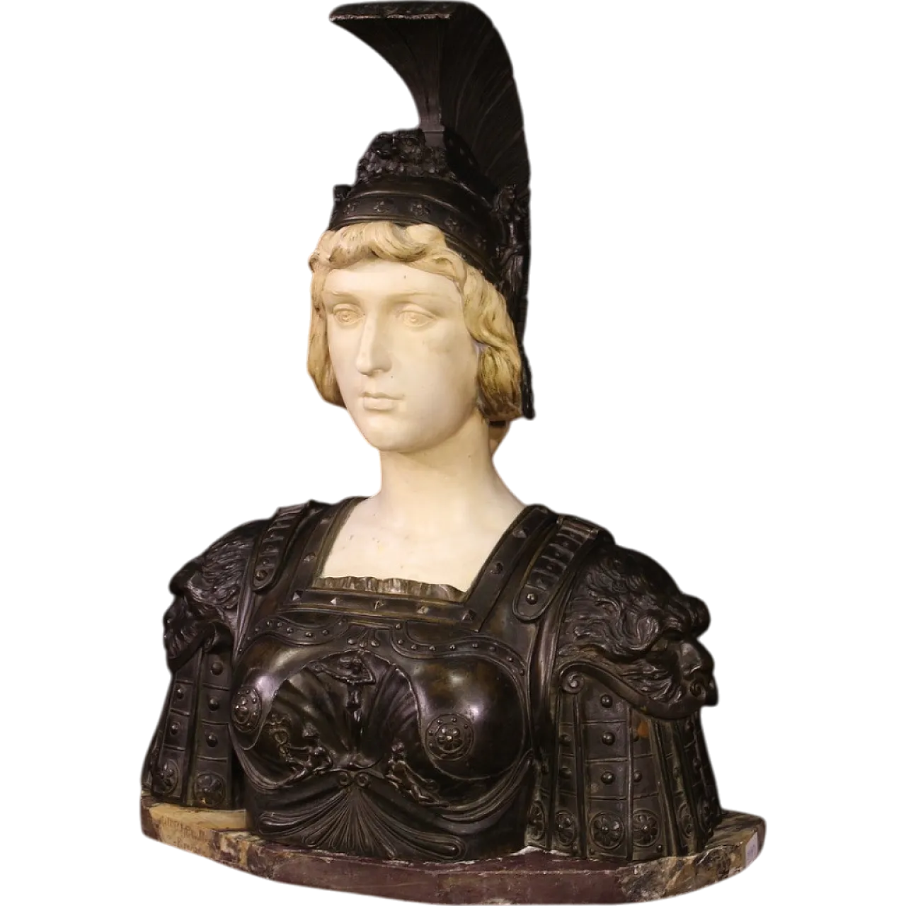 Aristide Petrilli, Athena, bronze & marble bust, signed, 19th century 13