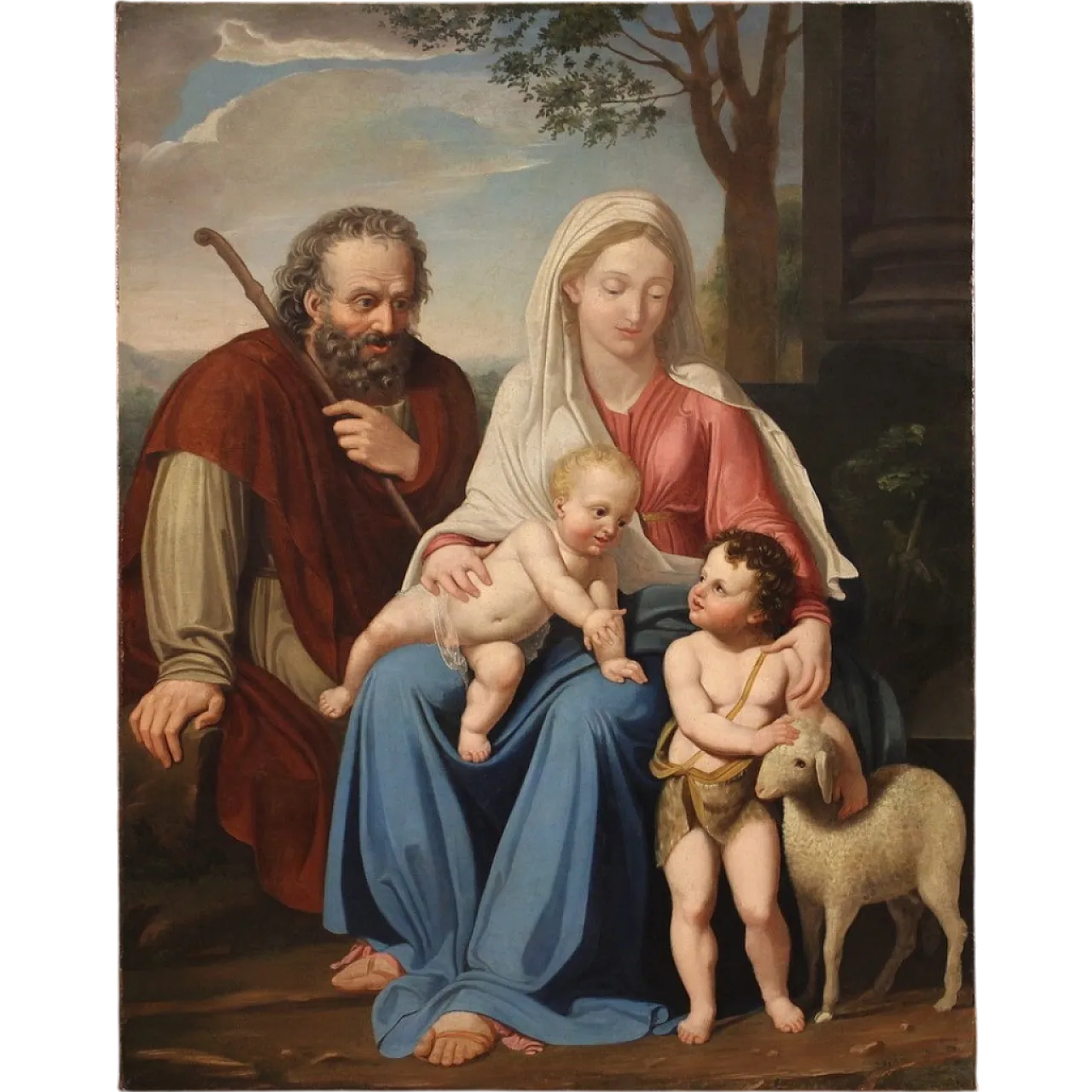 Pittore Nazareno, Sacra famiglia, dipinto olio su tela, metà '800 16