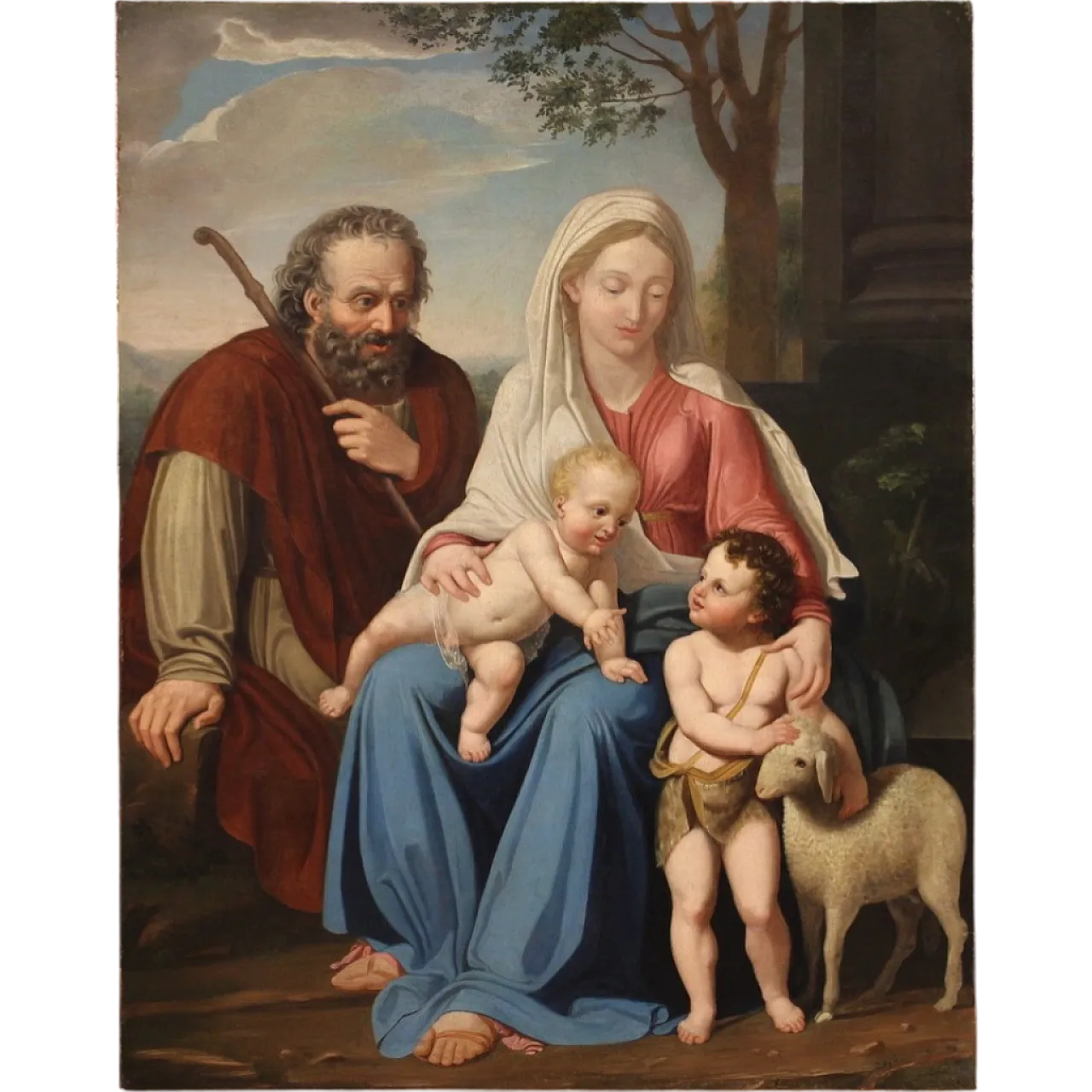 Pittore Nazareno, Sacra famiglia, dipinto olio su tela, metà '800 17