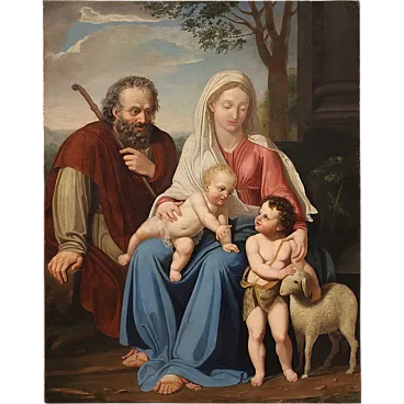 Pittore Nazareno, Sacra famiglia, dipinto olio su tela, metà '800