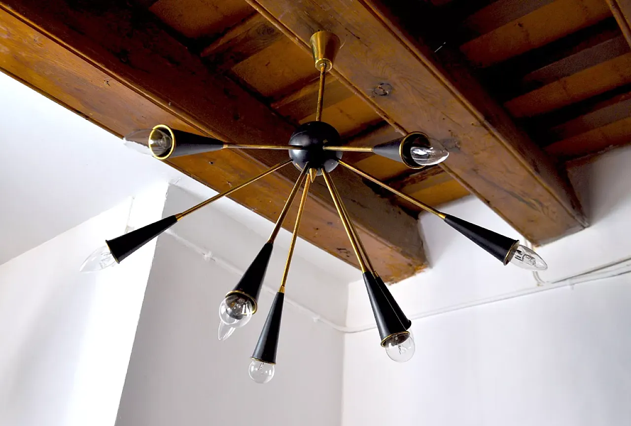 Sputnik 9-arm chandelier, 1960s 3