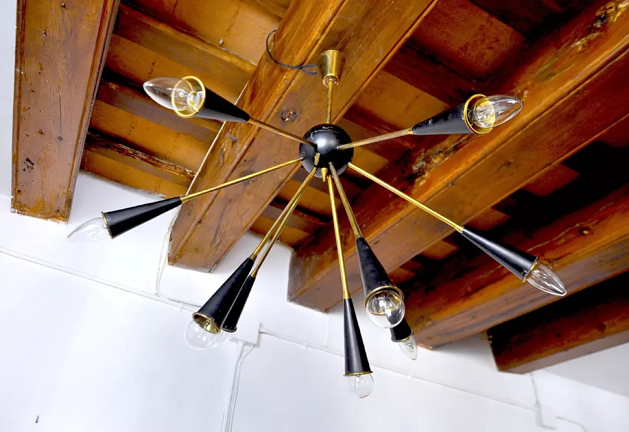 Sputnik 9-arm chandelier, 1960s 5