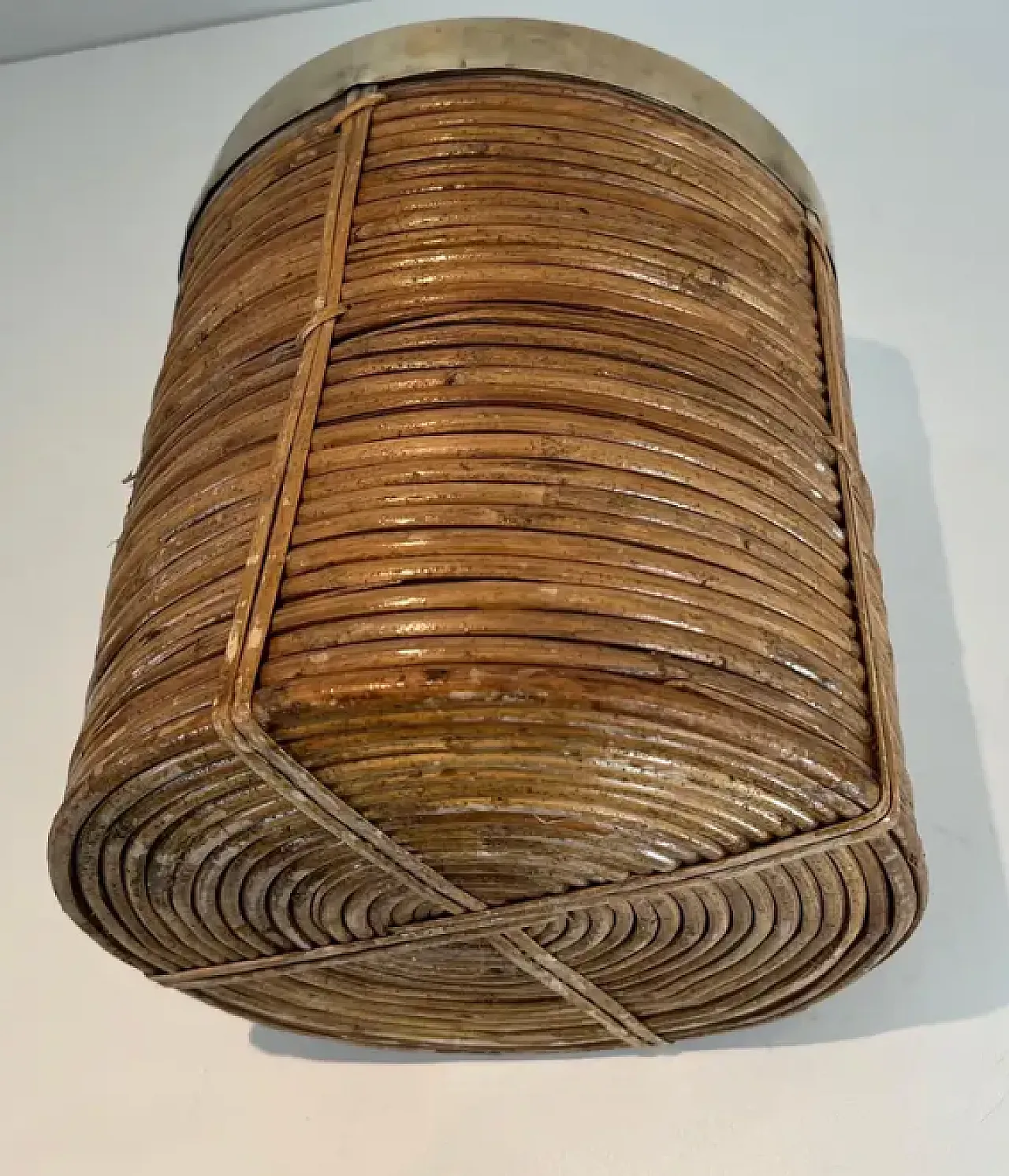 Rattan and brass basket in the style of Gabriella Crespi, 1970s 9