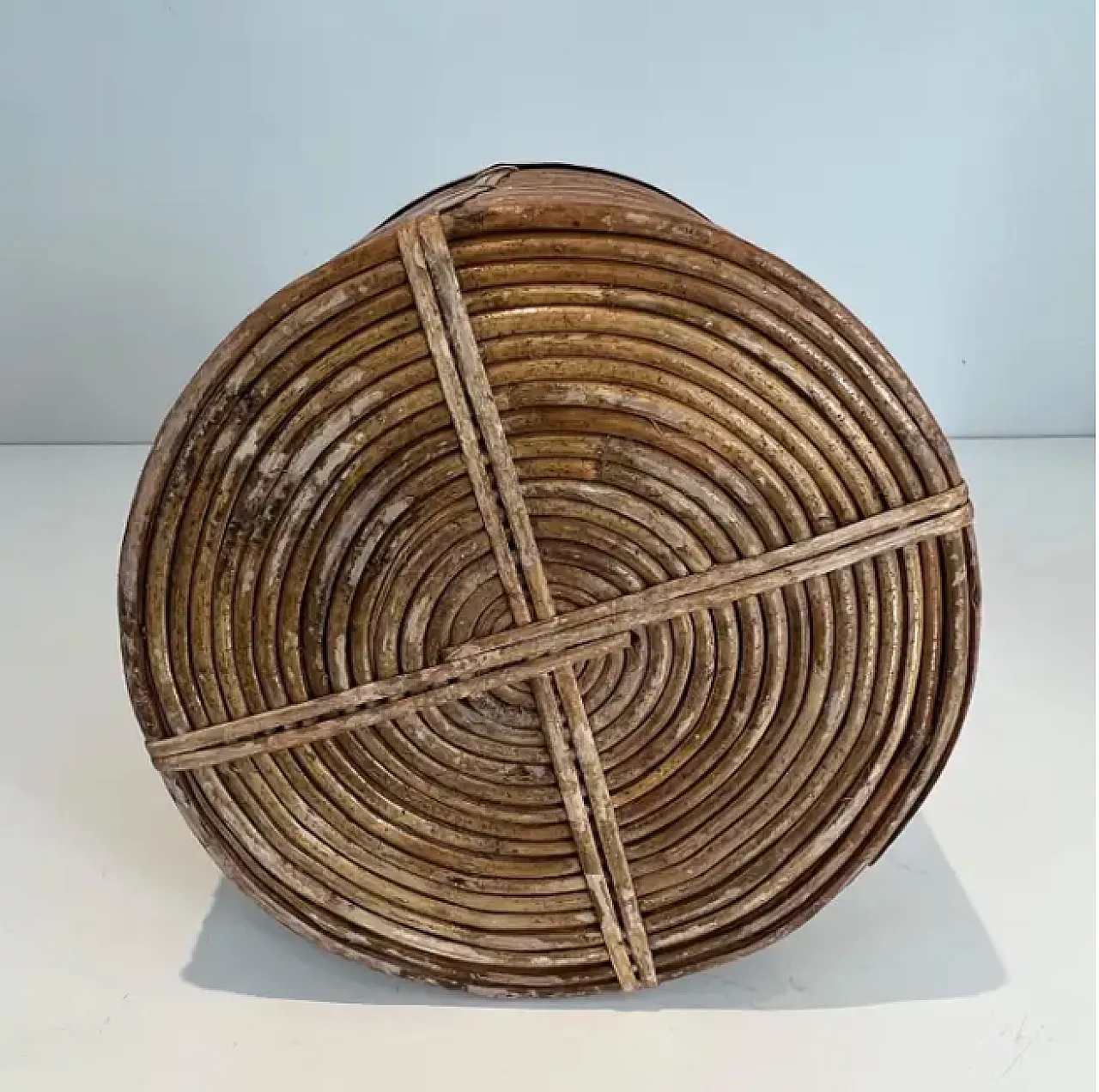 Rattan and brass basket in the style of Gabriella Crespi, 1970s 10