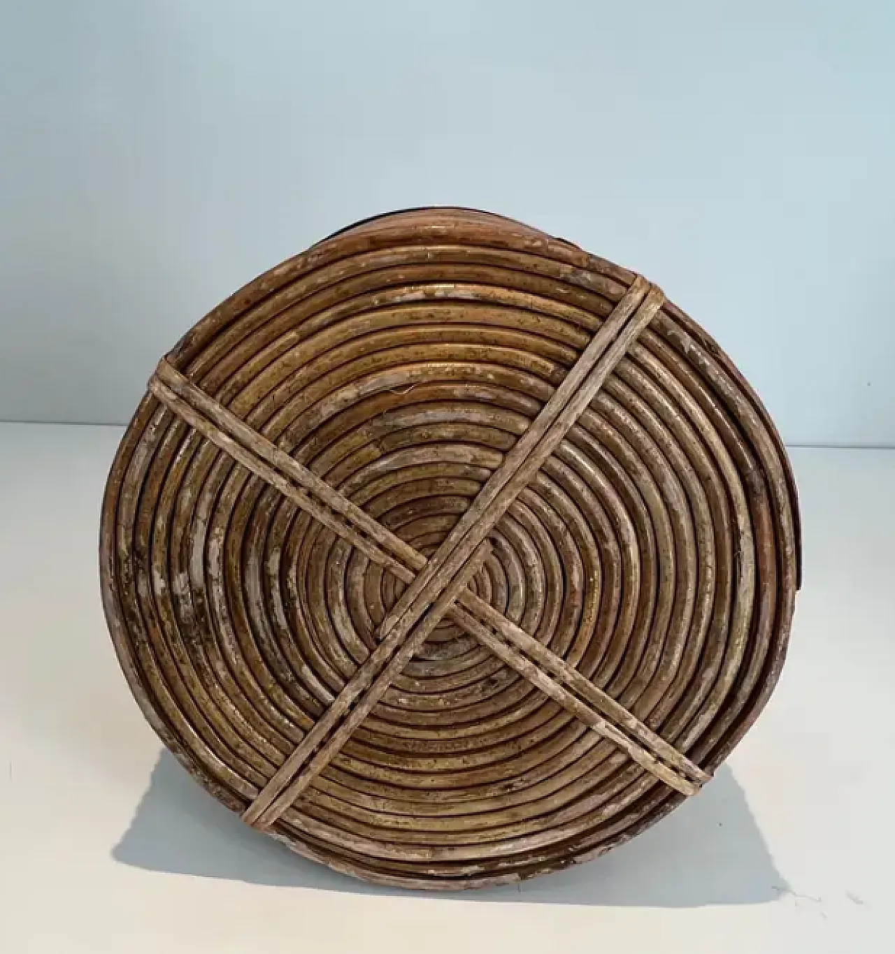 Rattan and brass basket in the style of Gabriella Crespi, 1970s 11