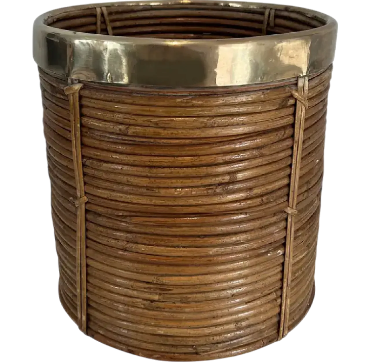 Rattan and brass basket in the style of Gabriella Crespi, 1970s 13