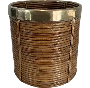 Rattan and brass basket in the style of Gabriella Crespi, 1970s