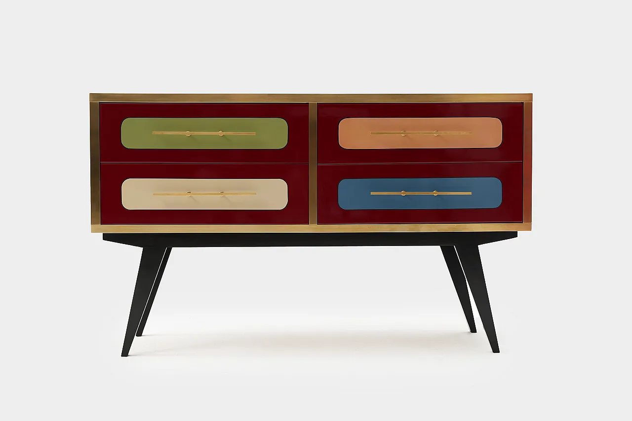 Mid-Century Italian Wood, Brass & Glass Sideboard, 1960s 1