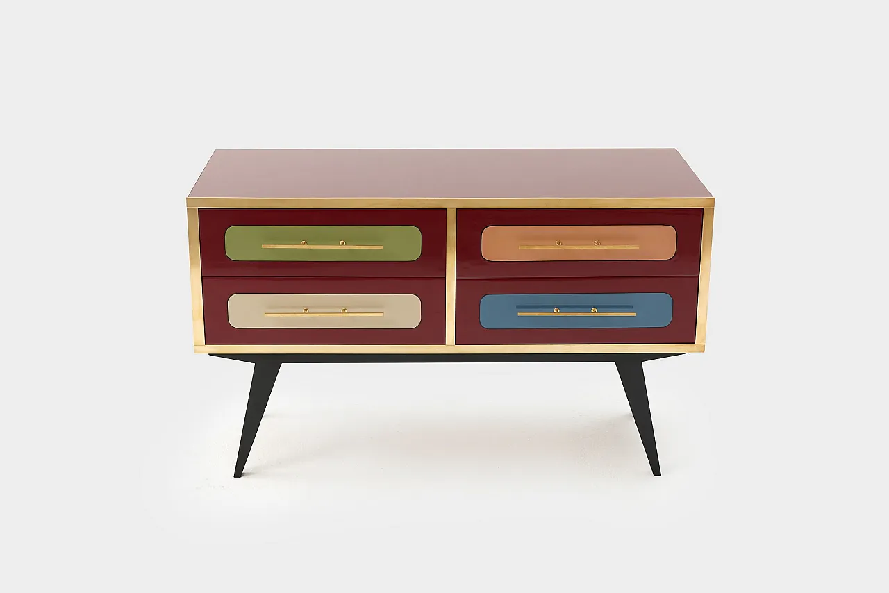 Mid-Century Italian Wood, Brass & Glass Sideboard, 1960s 2