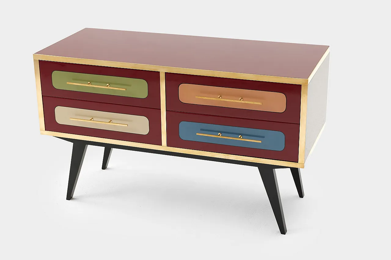 Mid-Century Italian Wood, Brass & Glass Sideboard, 1960s 4