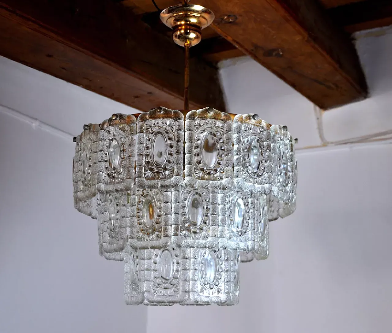 Kinkeldey 3-tier glass chandelier, 1970s 2