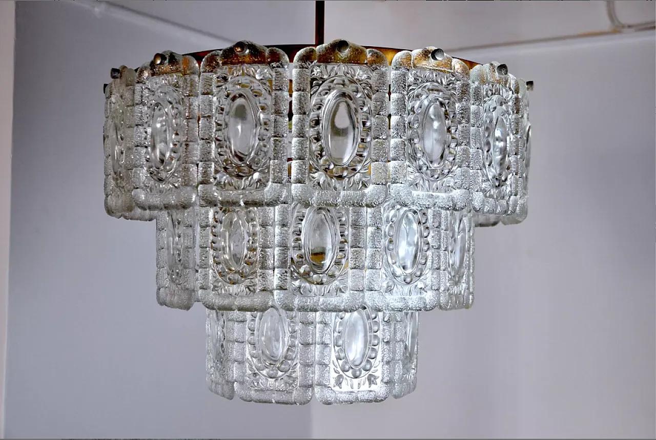 Kinkeldey 3-tier glass chandelier, 1970s 3