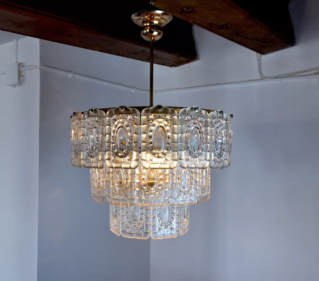 Kinkeldey 3-tier glass chandelier, 1970s 5