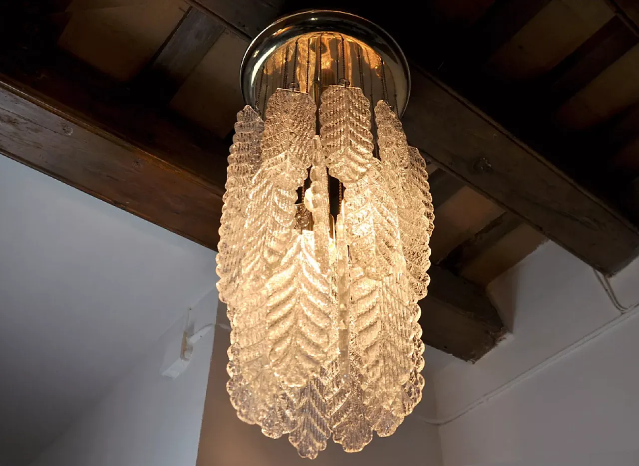 Lampadario Leaves in vetro di Murano di Mazzega, anni '70 4