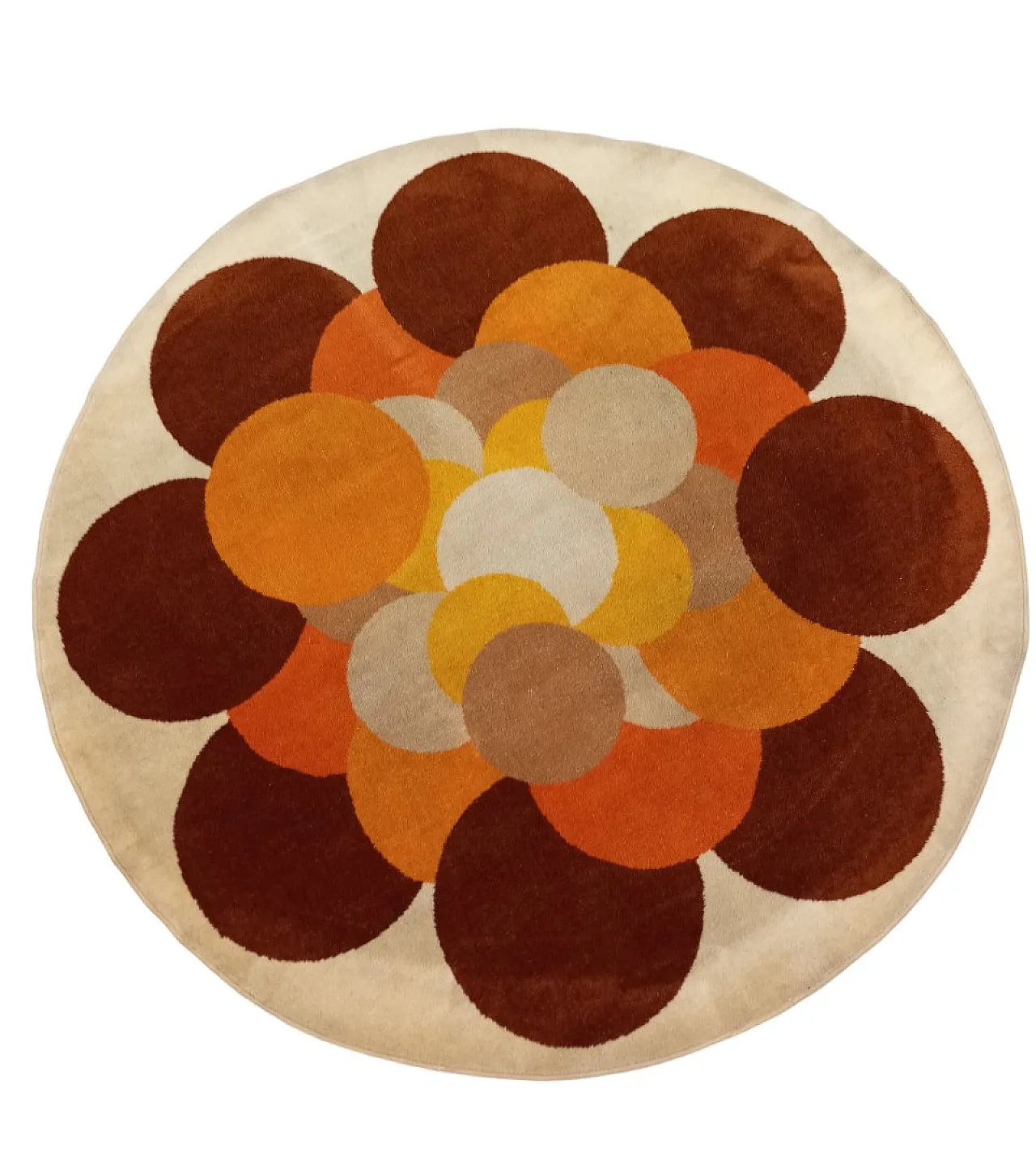 Round wool rug with modern, 70s 1