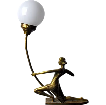 French Woman with an Arch lamp in brass and opaline glass, 1950s