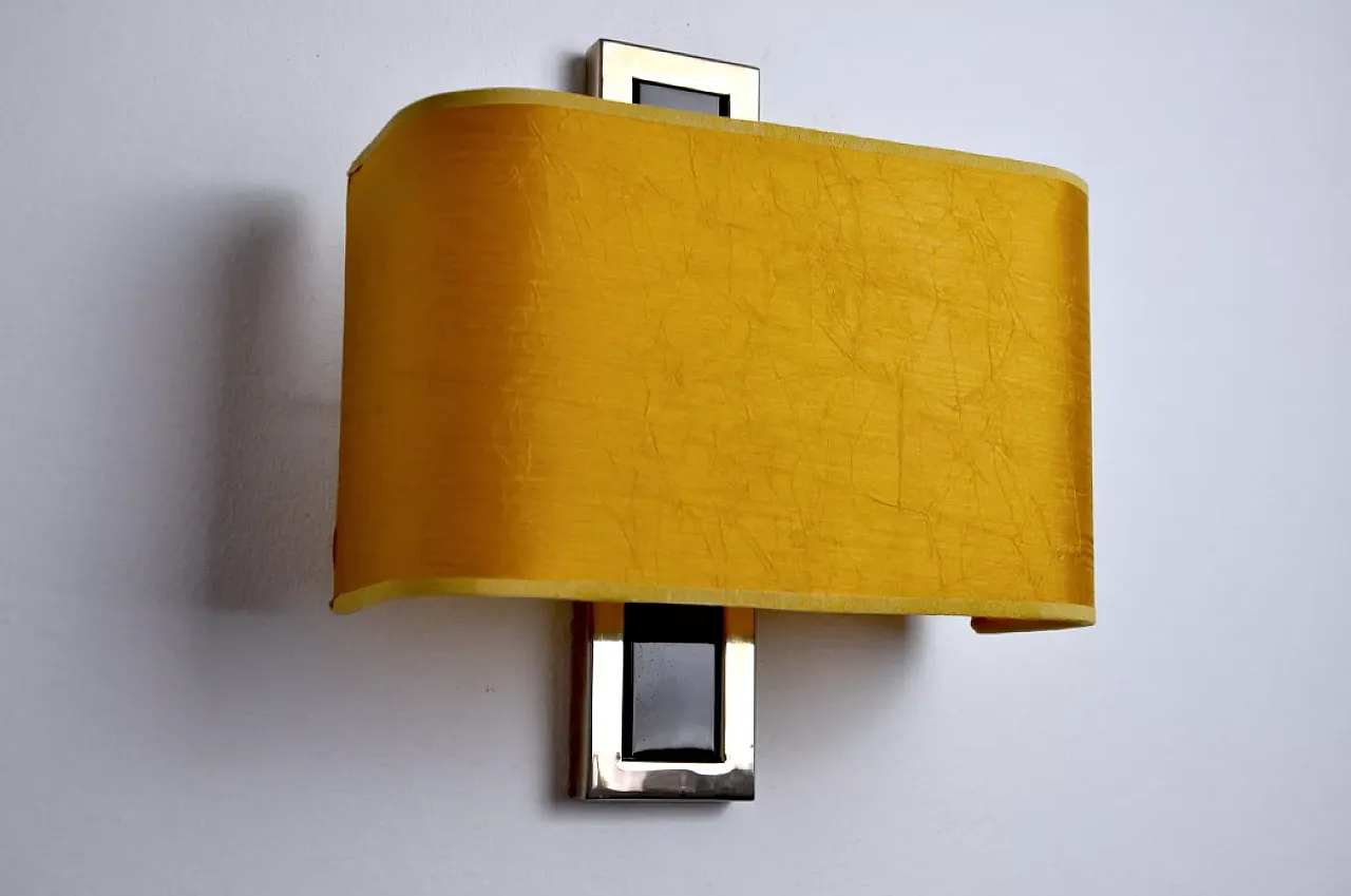 Regency cubic wall sconce in metal and canvas, 1980s 3