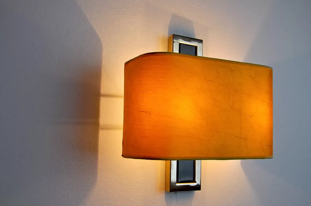 Regency cubic wall sconce in metal and canvas, 1980s 5