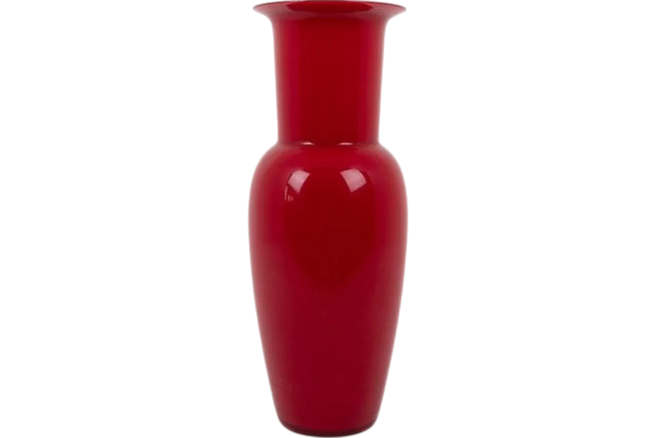 Red opaline Vase from Venini, 1980s 6