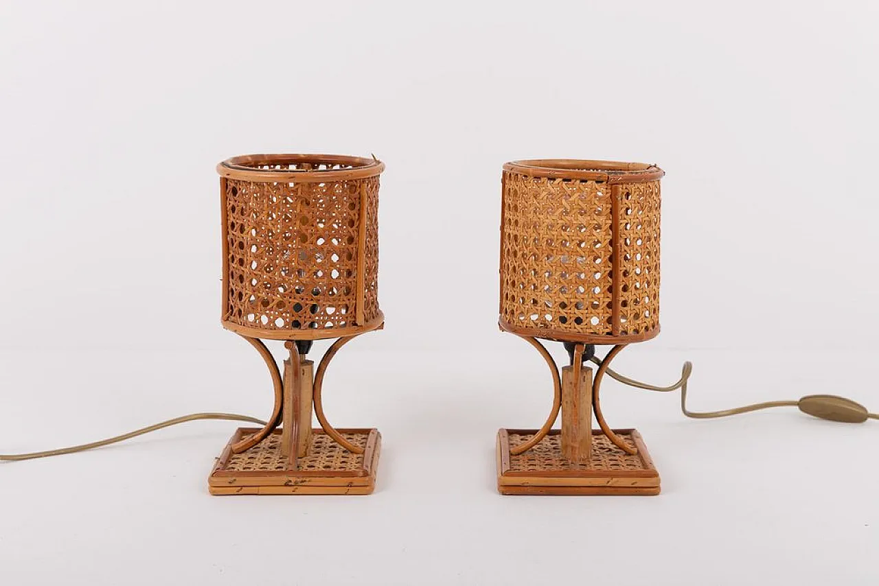 Pair of bamboo and rattan table lamps, 1980s 1