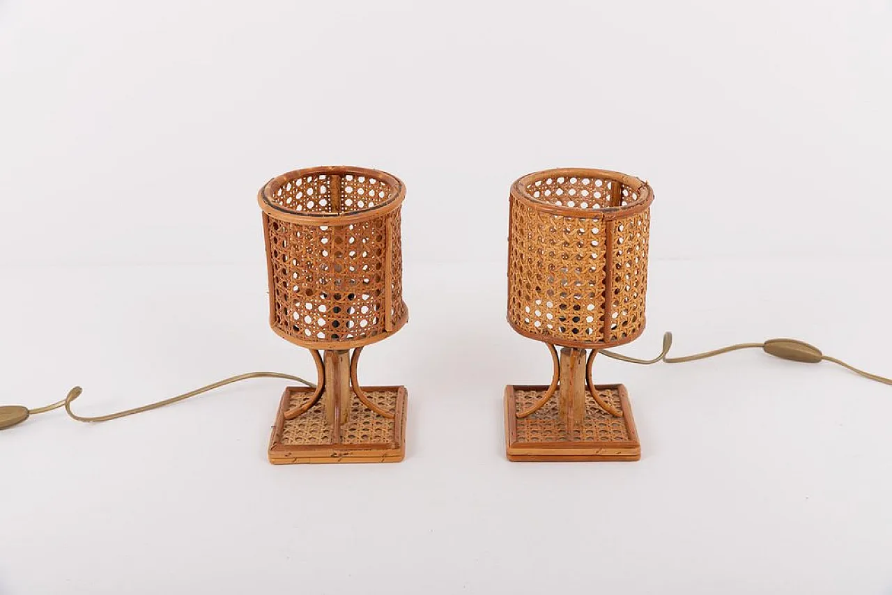 Pair of bamboo and rattan table lamps, 1980s 5