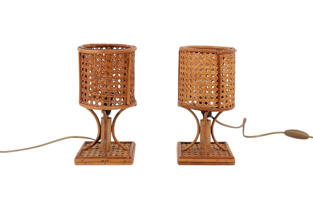 Pair of bamboo and rattan table lamps, 1980s 6