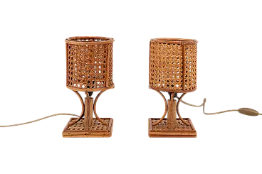 Pair of bamboo and rattan table lamps, 1980s