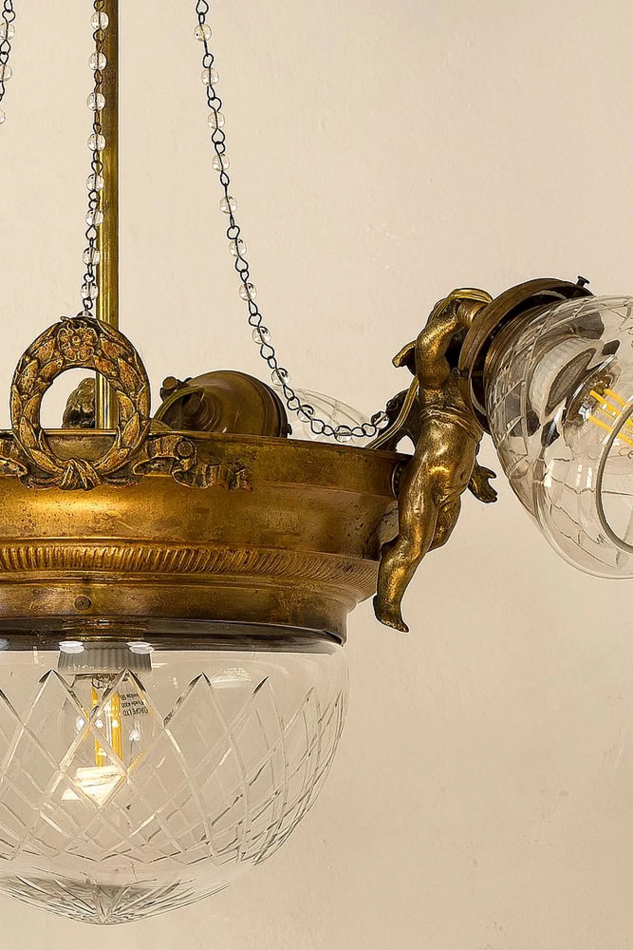 Brass chandelier with glass lampshades, 1920s 5