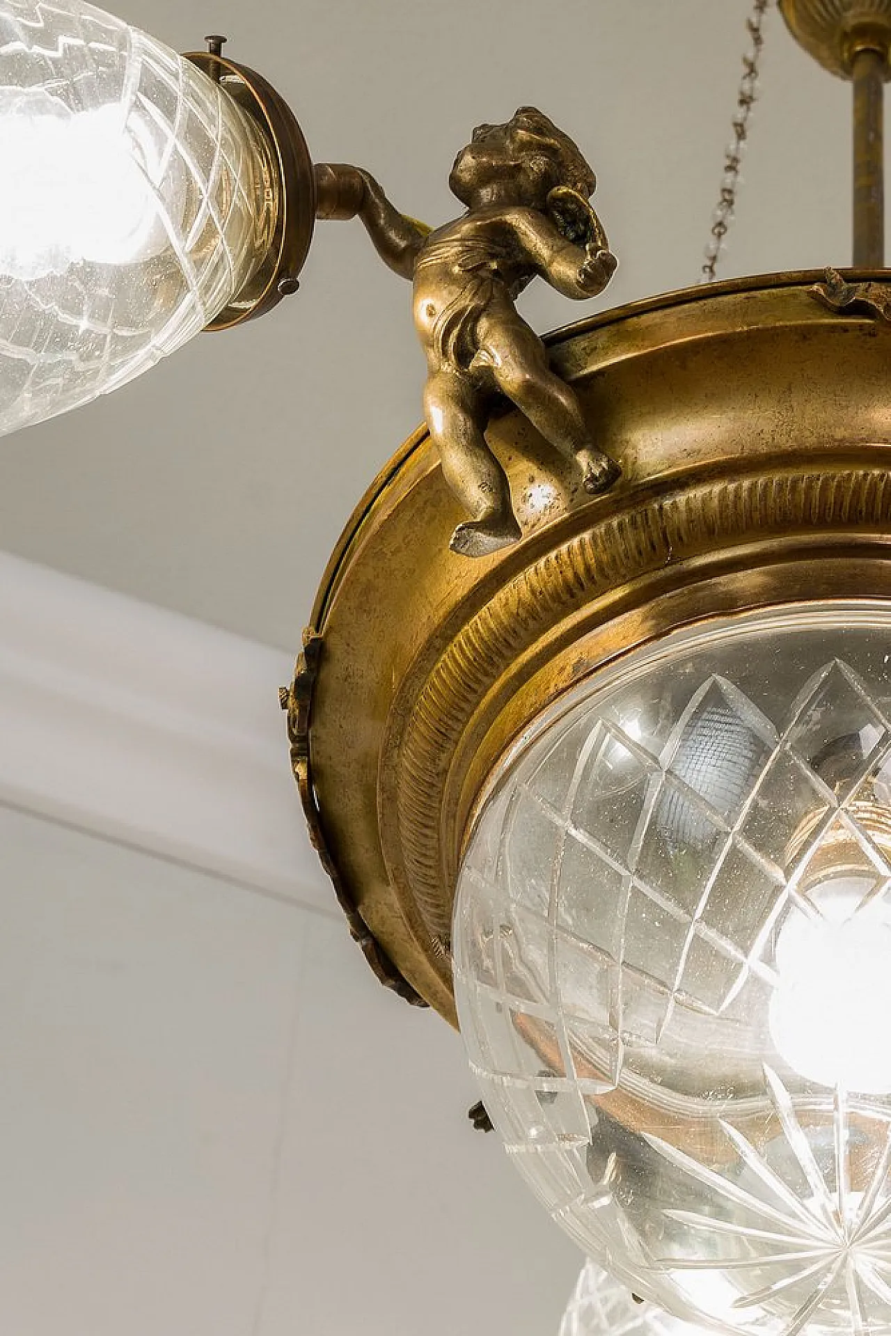 Brass chandelier with glass lampshades, 1920s 8