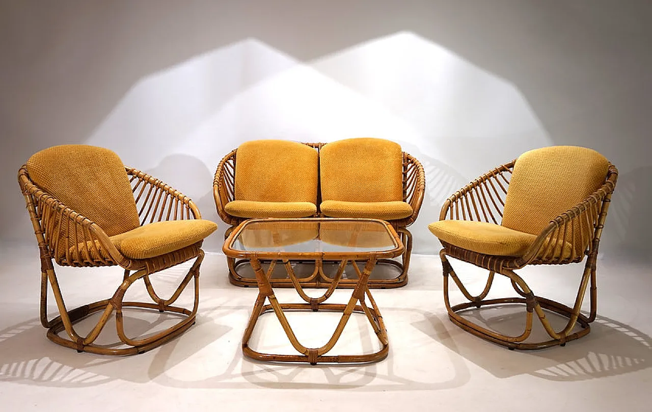 Rattan lounge by Tito Agnoli for Bonacina, 1960s 1