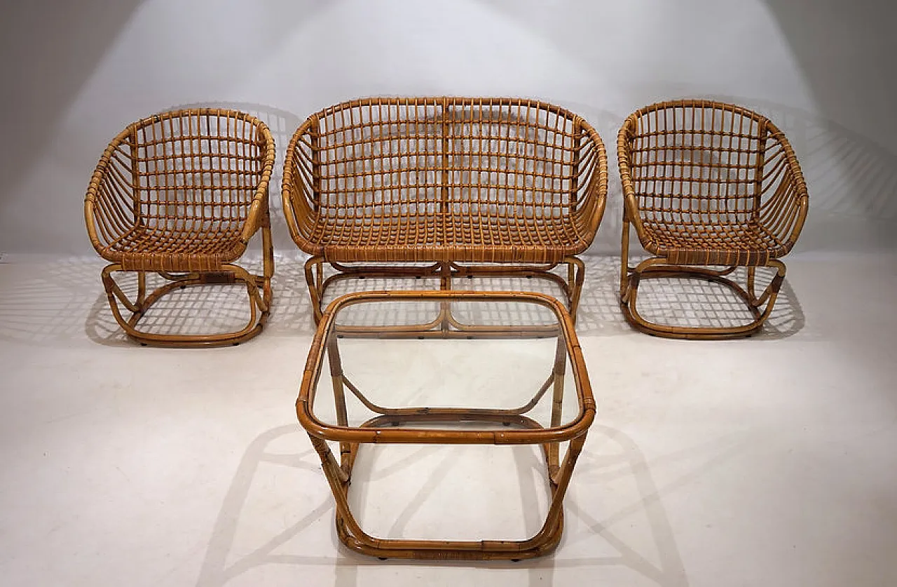 Rattan lounge by Tito Agnoli for Bonacina, 1960s 2